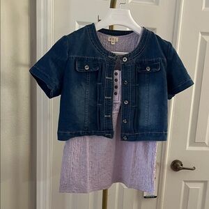 NEW POL lavender stretchy lace tank with cropped denim jacket sz medium